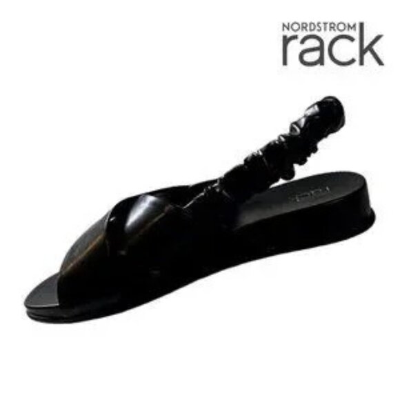 Women's Black Open Toe Stretchy Slingback Sleek Platform sandal NWB - Picture 3 of 13